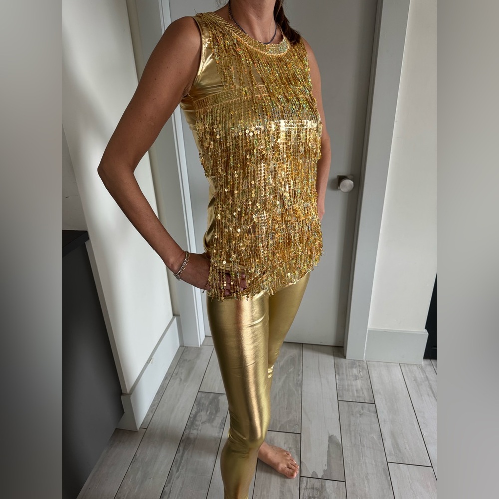 Gold Sequin Fringe Top and Pants Set